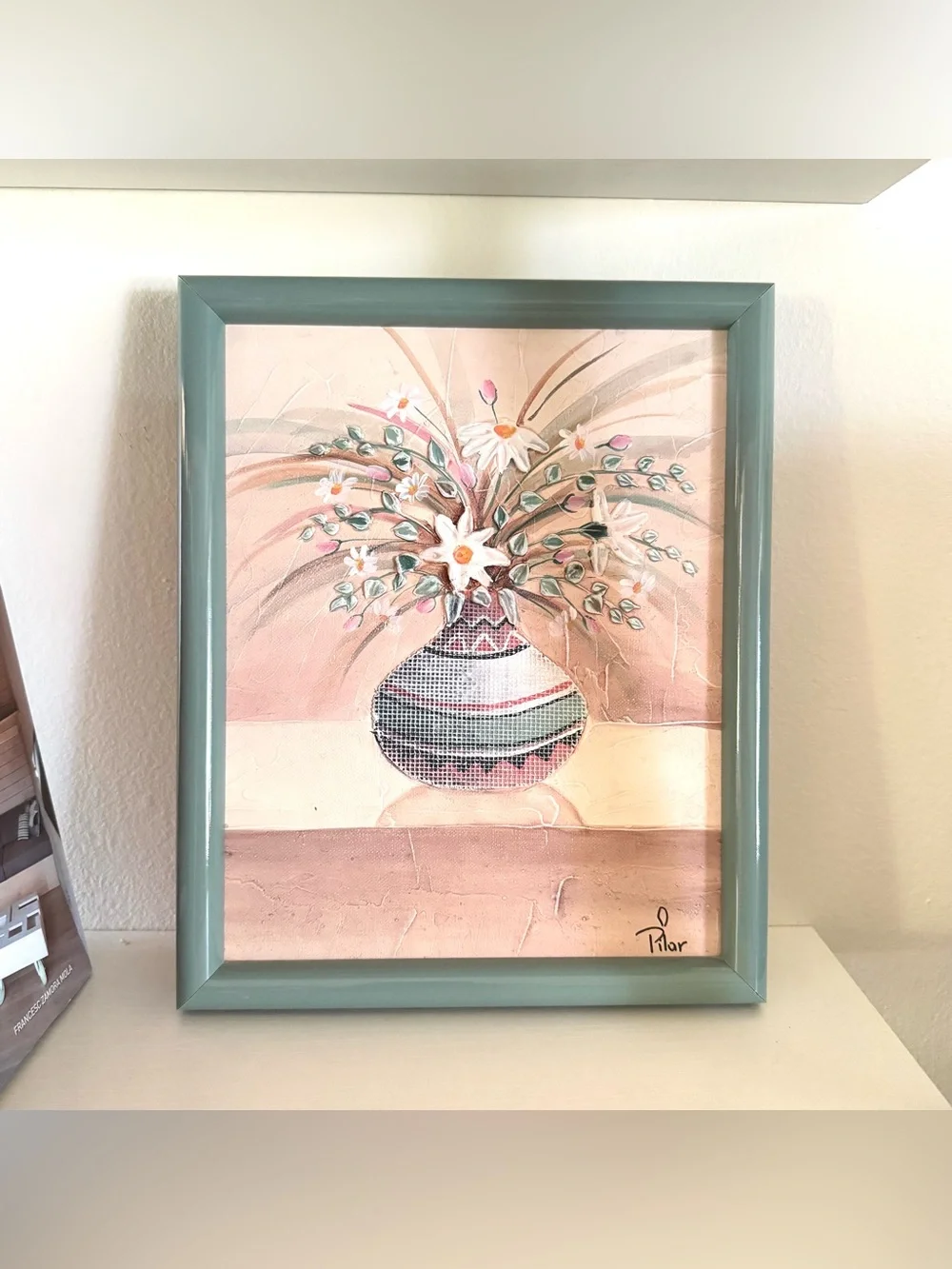 Textured Mixed Media Floral Pot Painting Vintage 90’s Southwestern Original Art